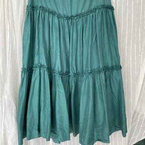 Anthropology Green Silk Skirt